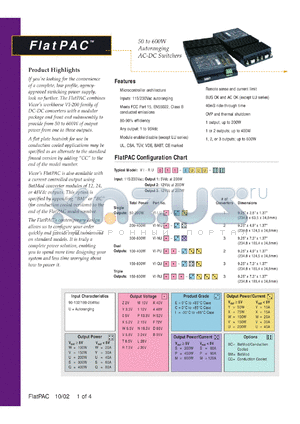 VI-PUDX-XXX datasheet - InputV:90-132/180-264Vac; outputV:5.2V; 100-400W; 20-80A autoranging AC-DC switcher