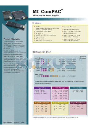 MI-LC2M-XX datasheet - InputV:28V; outputV:10V; 50-100W; 10-20A; complete single, dual or triple output DC-DC power military supply