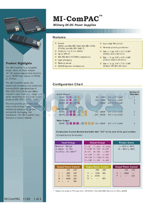 MI-LC6M-XX datasheet - InputV:270V; outputV:10V; 50-100W; 10-20A; complete single, dual or triple output DC-DC power military supply