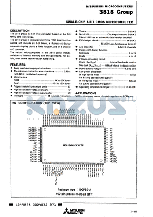 M38181M4-XXXFP datasheet - Single-chip 8-bit CMOS microcomputer, 16384 ROM, 256 RAM (XXX-ROM number)