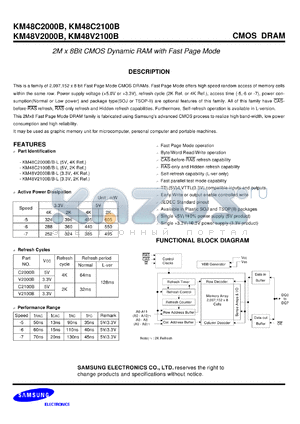 KM48C2000BK-5 datasheet - 2M x 8bit CMOS dynamic RAM with fast page mode, 5V, 50ns