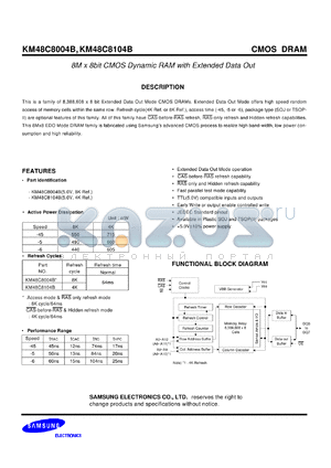 KM48C8004BS-45 datasheet - 8M x 8bit CMOS dynamic RAM with extended data out, 5V, 45ns