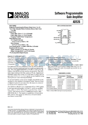 AD526SD/883B datasheet - Software programmable gain amplifier