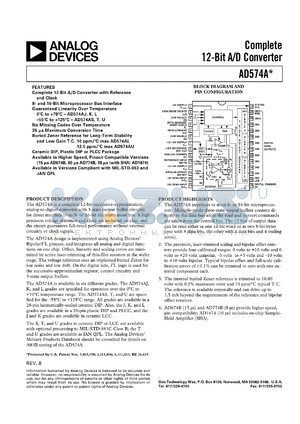 AD574AL datasheet - 0-16.5V; 825mW; complete 12-bit A/D converter