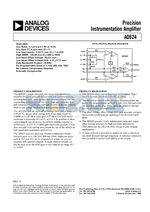 AD624SD/883B datasheet - +-18V; 420mW; precision instrumentation amplifier