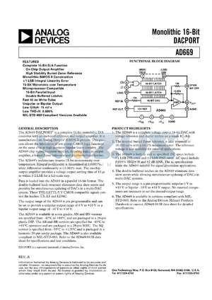 AD669BN datasheet - 0.3-17V; 1000mW; monolithic 16-bit DACPORT