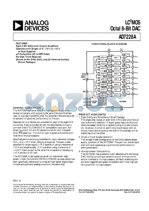 AD7228ABQ datasheet - -0.3, +17V; 1000mW; LG2MOS octal 8-bit DAC