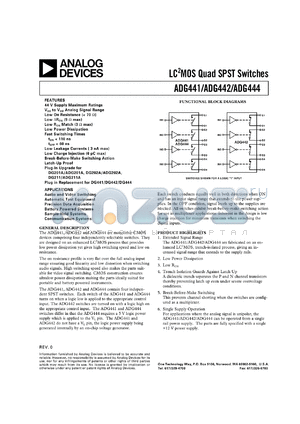 ADG441TQ datasheet - 44V; 30-100mA; LC2MOS quad SPST switch. For audio and video switching, automatic test equipment, precision data acquisition