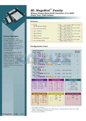 MI-P6VX-XXX datasheet - InputV:270V; outputV:5.8V; 100-200W; 20-..A; dual output DC-DC converter provide power system designers with cost-effective, high performance, off-the-shelf solutions