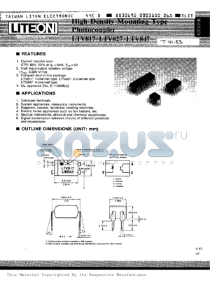 LTV817B datasheet - 1-channel high density mounting type photocoupler, Ic=6.5-13mA