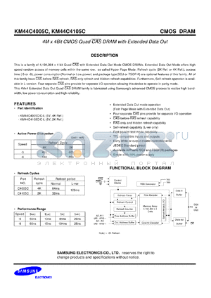 KM44C4105CS-5 datasheet - 4M x 4bit CMOS quad CAS DRAM with extended data out, 50ns