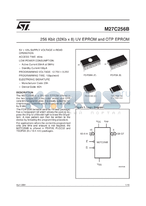 M27C256B-20XC3 datasheet - 256 Kbit (32Kb x 8) EPROM, 5V, 200ns