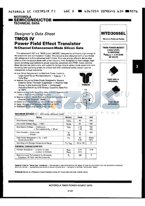 MTD3055EL1 datasheet - N-channel enhancement-mode silicon gate, 10A, 80V