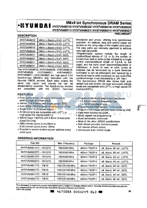 HY57V648021TC-7 datasheet - 2Mbit x 4 bank x 8 SDRAM, SSTL, 70ns