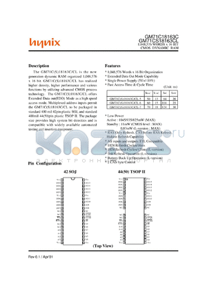 GM71C18163CT-5 datasheet - 1,048,576 words x 16 bit CMOS DRAM, 50ns