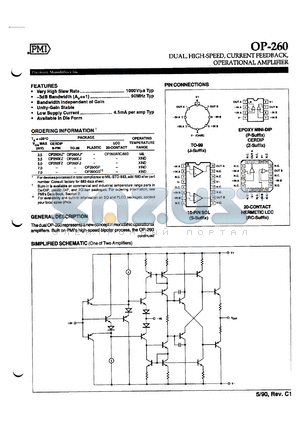 OP260AJ datasheet - 18V; 7mA; dual, high-speed, current feedback operational amplifier