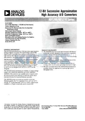 AD52010BD datasheet - +-18V; 12-bit successive approximation high accuracy A/D converter
