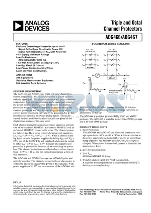 ADG467BN datasheet - 44V; 20-40mA; triple and octal channel protector for ATE equipment