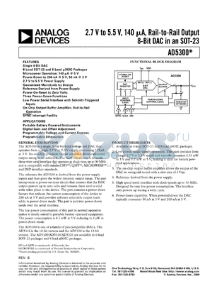 AD5300BRT datasheet - 2.7-5.5V; rail-to-rail output 8-bit DAC