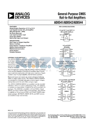 AD8541AKS datasheet - 6V; general-purpose CMOS rail-to-rail amplifier