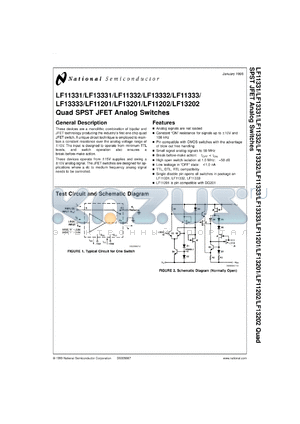 LF13333M datasheet - Quad SPST JFET analog switches