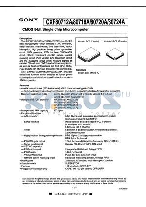 CXP80720AQ datasheet - CMOS 8-bit single chip microcomputer, 20Kbytes