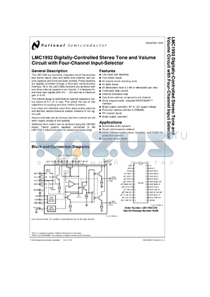 LMC1992N datasheet - Digitally-Controlled Stereo Tone and Volume Circuits