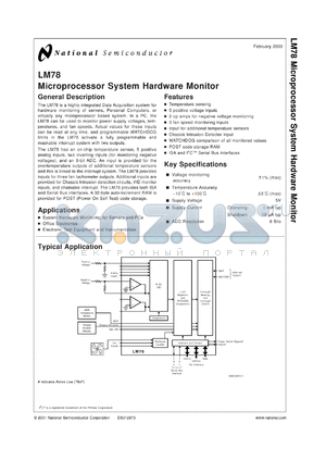 LM78L15ACH datasheet - Microprocessor System Hardware Monitor
