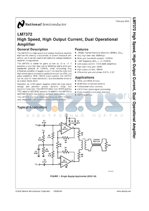 LM7372MWC datasheet - High Speed, High Output Current, Dual Operational Amplifier