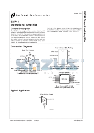 LM741CJ datasheet - Operational Amplifier