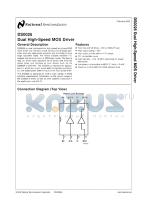 DS0026J-8 datasheet - 5 MHz Two Phase MOS Clock Driver