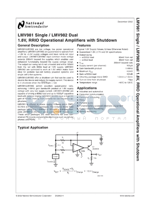 LMV981MWC datasheet - Single 1.8V, RRIO Operational Amplifiers with Shutdown