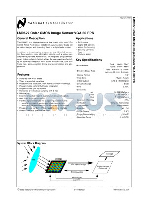LM9627CCEA-2 datasheet - Color CMOS Image Sensor VGA 30 FPS