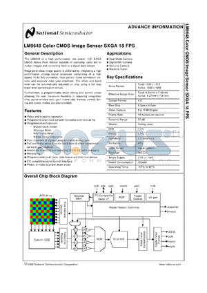 LM9648-5SENSORS datasheet - Color CMOS Image Sensor SXGS 18 FPS