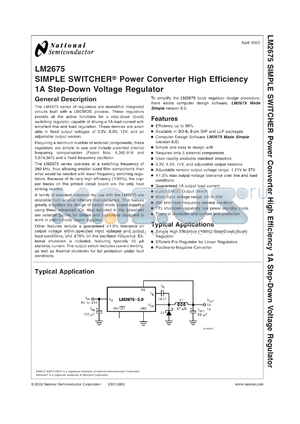LM2675-5.0EVAL datasheet - SIMPLE SWITCHER Power Converter High Efficiency 1A Step-Down Voltage Regulator