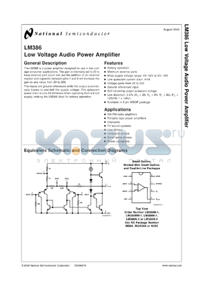 LM386-1MWA datasheet - Low Voltage Audio Power Amplifier