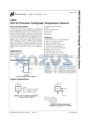 LM45BIMWA datasheet - SOT-23 Precision Centigrade Temperature Sensor