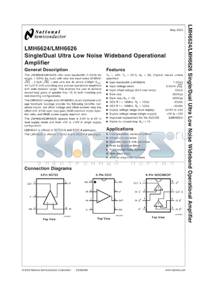 LMH6624MDC datasheet - Single/ Dual Ultra Low Noise Wideband Operational Amplifier