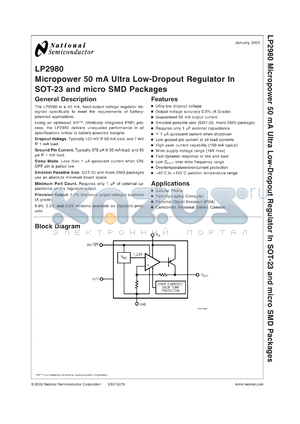 LP2980IM5X-3.1 datasheet - Micropower 50 mA Ultra Low-Dropout Regulator In SOT-23 and micro SMD Packages