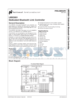 LMX5001VBCX datasheet - Dedicated Bluetooth Link Controller