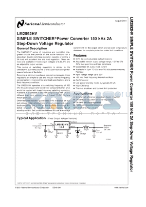 LM2592HVSX-5.0 datasheet - SIMPLE SWITCHER Power Converter 150 KHz 2A Step-Down Voltage Regulator