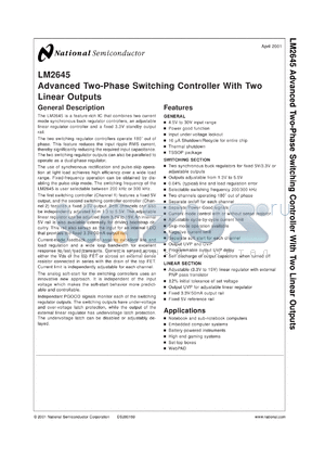LM2645MTDX datasheet - Advanced Two-Phase Switching Controller With Two Linear Outputs