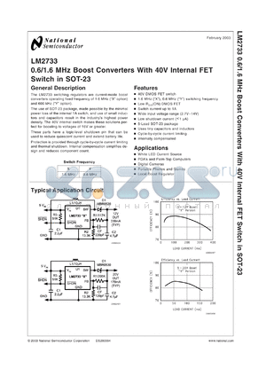 LM2733XEVAL datasheet - 0.6/1.6 MHz Boost Converters With 40V Internal FET Switch in SOT-23