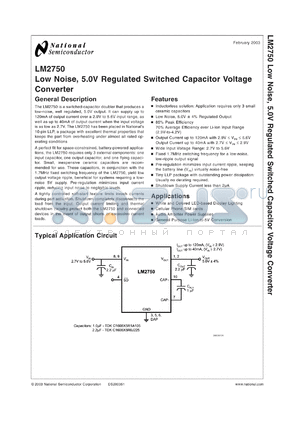 LM2750-5.0MWC datasheet - Low Noise, 5.0V Regulated Switched Capacitor Voltage Converter