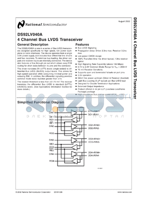 DS92LV040ATLQAX datasheet - 4 Channel Bus LVDS Transceiver