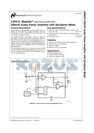LM4819LDX datasheet - 350mW Audio Power Amplifier with Shutdown Mode