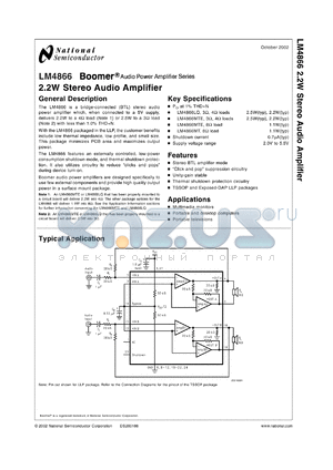 LM4866LQX datasheet - 2.2W Stereo Audio Amplifier