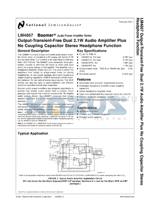 LM4867MTX datasheet - Output-Transient-Free Dual 2.1W Audio Amplifier Plus No Coupling Capacitor Stereo Headphone Function