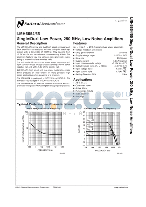 LMH6654MDC datasheet - Single/Dual Low Power, 250 MHz, Low Noise Amplifiers