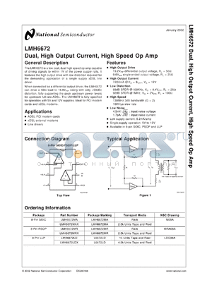 LMH6672MDC datasheet - Dual, High Output Current, High Speed Op Amp